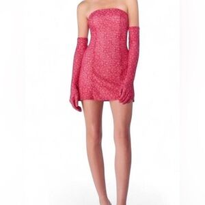 Miscreants London Cupid Mini Dress with Gloves - Pink Lace (Size 8)